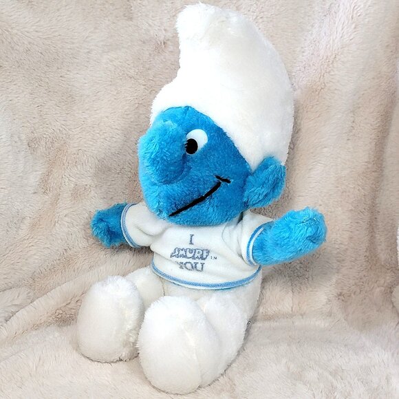 Vintage 1979 SMURF Peyo Wallace Berrie & CO. Plush Toy 11" I Smurf You T Shirt - Picture 1 of 8